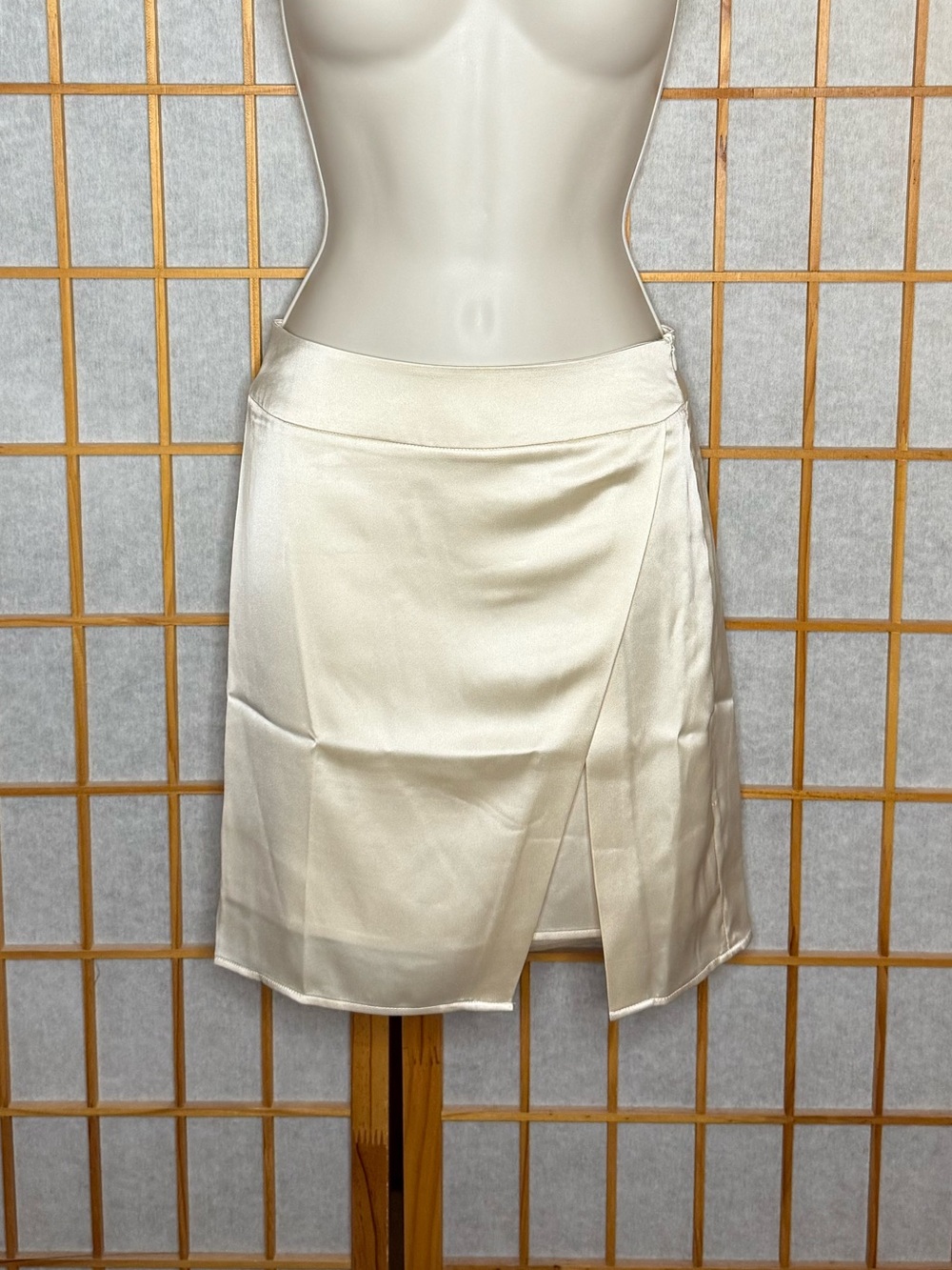Elegant Cream Satin Wrap Mini Skirt